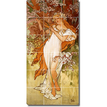 Alphonse Mucha Poster Art Painting Ceramic Tile Mural #36, 12.75"x25.5"
