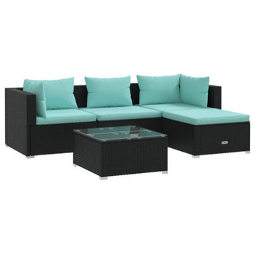 vidaXL Patio Lounge Set Outdoor Sectional Sofa Set 5 Piece Poly Rattan Black