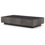 Four Hands - Masera Rectangular Coffee Table - Make a long, low statement. A rectangular bluestone slab features etched lines, forming parallel patterns for a unique look and textural touch. Plinth-style base of black oak for a modern finish.