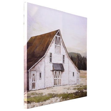 Ole Blanc Barn | Stretched Canvas | Hand Embellished | Traditional Farmhouse P