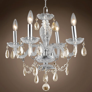 Victorian Design 4 Light 17" Chrome Chandelier With Cognac Crystals