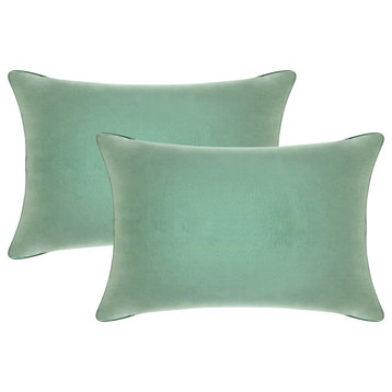 A1HC Soft Velvet Pillow Covers, YKK Zipper, Set of 2, Como Green, 12"x20"