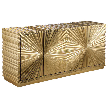 Hand Carved Starburst Designed Sideboard / Buffet, Gold Leaf Finish