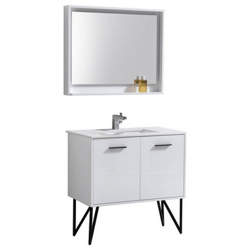 Bosco 36" Modern Bathroom Vanity, Quartz Countertop, Matching Mirror