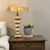 Retro Table Lamp - Textured Cream Stack of Pebbles on Gold Leaf Stem