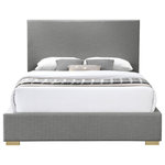 Meridian Furniture - Crosby Linen Upholstered Bed, Gray, Queen - Breathe new life into a tired bedroom with the addition of this Crosby linen textured bed. This elegant bed features a tall headboard for a stunning look that is oozing with midcentury modern design elements. The neutral fabrica rich grey linen textured upholstered from head to footpairs easily with any number of color schemes. An ideal option for any room where minimalism is the order of the day, this bed comes with both gold and chrome legs for a custom look.