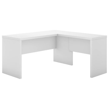 Contemporary Desk, L-Shaped Design With Fused Laminate Top, Pure White Finish