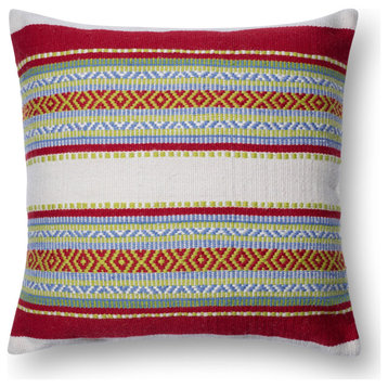 Indoor/Outdoor Decorative Throw Pillow by Loloi, Red Multi, 22"x22", No Fill
