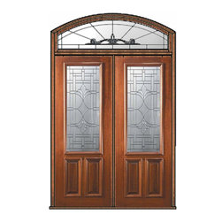 Pre-hung Transom Double Door 96 Wood Mahogany Marsala 2/3 Lite Glass - Front Doors