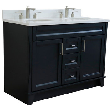 48" Double Sink Vanity, Dark Gray Finish With White Quartz And Oval Sink