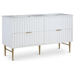 Meridian Furniture - Modernist Bathroom Vanity, 60" Wide, Brushed Gold Finish - Give your bathroom a fresh new look with this Modernist bathroom vanity. This 60-inch vanity features a strikingly rich white finish for a clean, contemporary aesthetic. Brushed gold stainless steel legs and handles add to its robust appearance, and a quartz top adds to its resilient beauty. A sink made from ceramic lends the vanity lasting performance. Store bathroom essentials close at hand in the convenient slide-out drawer located on the bottom of the unit.
