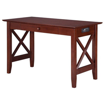 AFI Lexi Solid Wood Writing Desk with Drawer and Device Charger Walnut