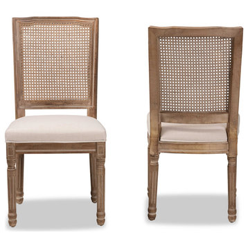 Blaese French inspired Beige Dining Chair, Set of 2, With Rattan