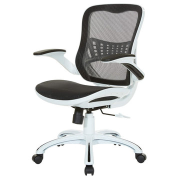 Ergonomic Office Chair, Mesh Upholstered Seat With Adjustable Arms, White/Black