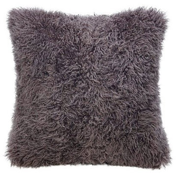 Longwool Curly Sheepskin 22" Cushion, Jarrah
