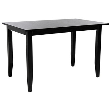 Contemporary Dining Table, Rectangular Top With Drop End Leaf, Matte Black