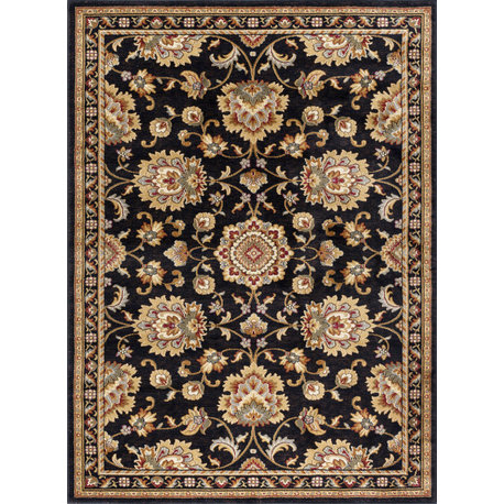 Charlotte Traditional Oriental Black Rectangle Area Rug, 9'x12'
