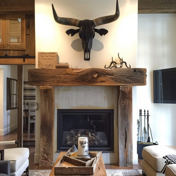 Wood Beam fireplace Mantels with Wooden Legs