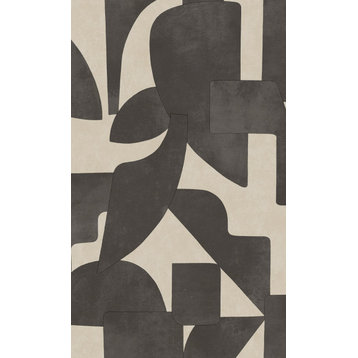 Modern Abstract Geometric Printed Textured Wallpaper 57 Sq. Ft., Cream Charcoal, Double Roll