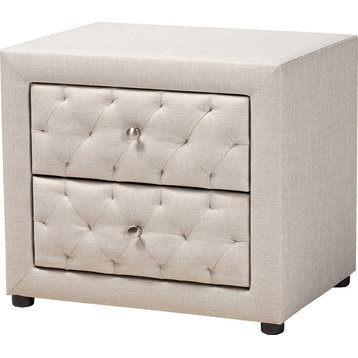 Modern & Contemporary Light Beige Fabric Upholstered 2-Drawer Wood Nightstand