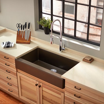 Quartz Luxe Single Bowl Farmhouse Sink with Perfect Drain, Chestnut