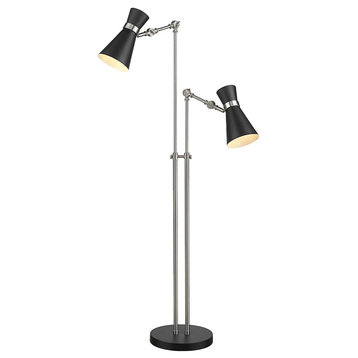 Z-Lite Soriano 2-Light 56" Floor Lamp, Black/Brushed Nickel, Black, 728FL-MB-BN