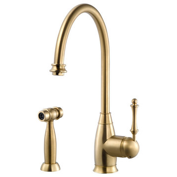 Charlotte Traditional Solid Brass Kitchen Faucet With Sidespray, Brushed Brass