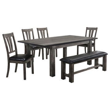 Drexel Dining 6PC Set, 78x42x30H Table, 4 P/U Side Chairs, Bench