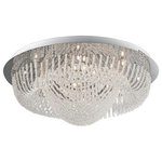 Lite Source Inc. - CRYSTAL FLUSH MOUNT LAMP,CHROME/CRYSTALS, JC/G4 20Wx24,DCI - Orella: Chrome metal ceiling panel allow for these full cut miniature crystal strand ceiling fixtures to sparkle like diamonds overhead. Features triple diamond strand crystal designs; comes with remote for ease and convenience. 3-Way Remote Control Included (Center Lights On; Outer Lights On; All On) Lite Source Orella Flush Mount Lamp; Chrome/Crystals. Crystal flush mount lamp with chrome finish. Item Dimensions :- 31.5x15socket :- G424Bulb watt :- 20Bulb class :- JCAssembly requiredIncludes fourteen  halogen  bulbs, 20 Watts