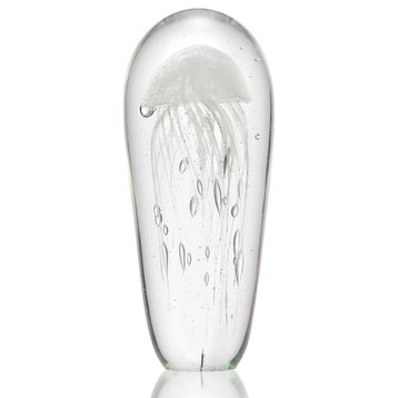 Art Glass White Jellyfish 12 Inch Glow in the Dark