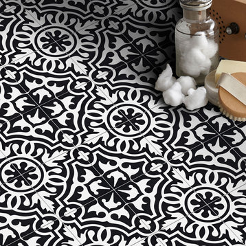 8"x8" Baha Handmade Cement Tile, Black/White, Set of 12