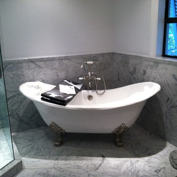 Venice residence, White carrera marble master shower guest house.