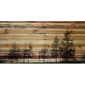 "Forest of Firs Art" Painting Print on Natural Pine Wood, 24"x12"