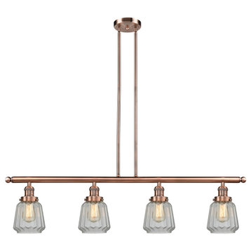 Chatham 4-Light Island Light, Clear Fluted Glass, Antique Copper