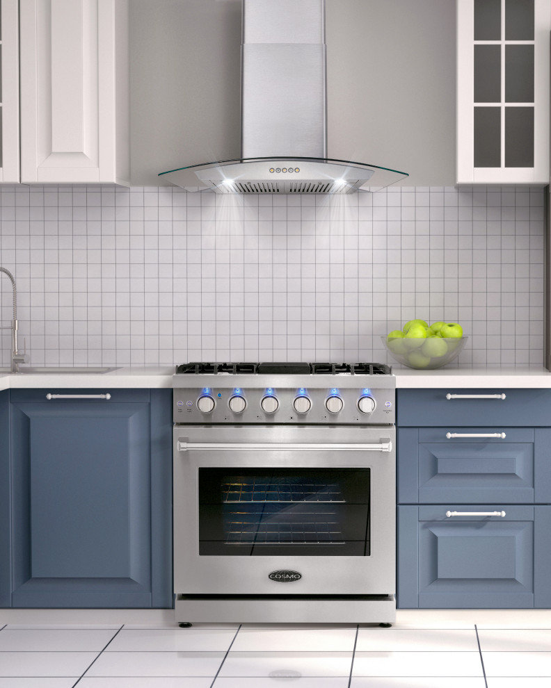 2-Piece Kitchen, 30" Gas Range and 30" Wall Mount Range Hood