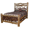 Rustic Pine Log Queen Size Twig Bed, Clear Varnish