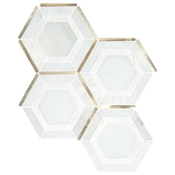 Medici Gold Geometric Pattern Hexagon Mosaic Tile, Sample