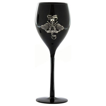 "Drink First Die Later" Wine Glass, Myth and Legend, Glass and Pure Tin