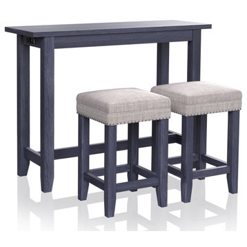 Counter Dining Set, 2 Backless Padded Stools & Slim Table With USB Ports