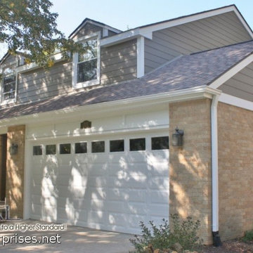 Hardie Plank Timber Bark, White Trim & Custom Wood Porch Ceiling in Naperville