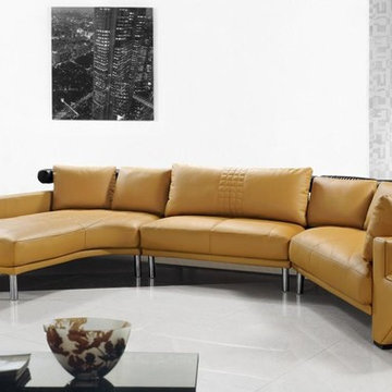 Contemporary Curved Sectional Sofa in Mustard Leather