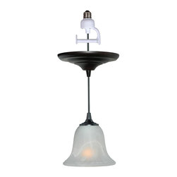 Brushed Bronze Finish with White Alabaster Glass Instant Pendant Light Conversio - Pendant Lighting