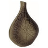 Zelo 11" Decorative Vase, Aluminum, Webbed Design, Bottleneck, Gold