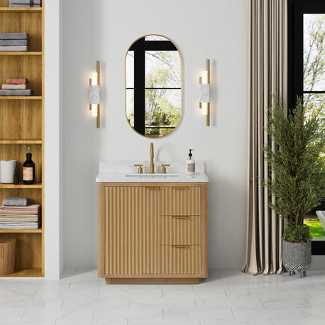 Vinnova Cadiz Bath Vanity, Composite Stone Top, Washed Ash Grey, 36", No Mirror