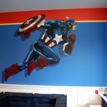 Avengers Murals hand painted throughout a kids bedroom.