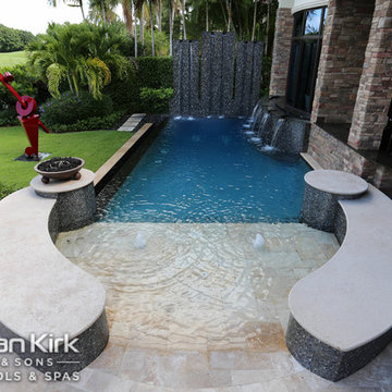 Lagoon Freeform Pool with Custom Fountains and Zero Depth Entry in Boca Raton