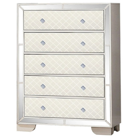 5-Drawers Wooden Chest With Diamond-shaped Handles, Ivory