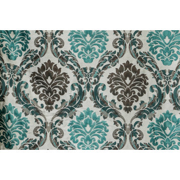 Teal and Grey Damask Upholstery Fabric By The Yard, Jacquard Weave Fabric