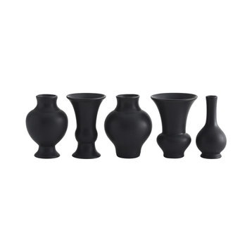 Set of 5 Mini Chinoise Vases, Matte Black