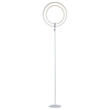 Eclipse LED Floor Lamp, Double Rings of Light Bring, Silver Finish